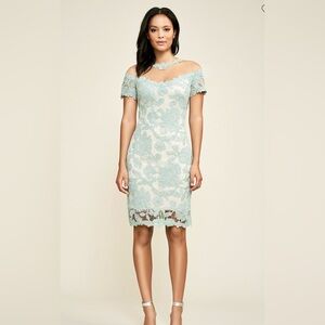NEW Tadashi Shoji HEDY OFF-THE-SHOULDER ILLUSION DRESS Light Green Size 10 $349